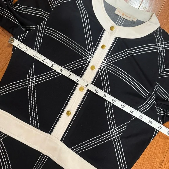 Tory Burch Anja Dress Women’s Medium Black Midi Silk Buttons Old Money Modest - Picture 8 of 11